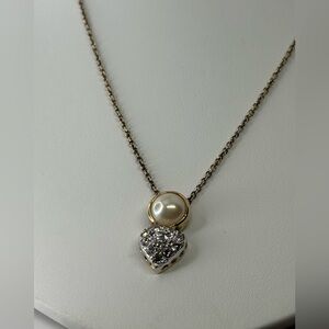 Airoldi Vtg Vermeil 925 Silver pearl and Heart Pendant Necklace